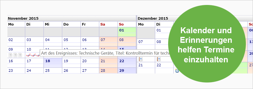 Kalender mit Terminverwaltung z.B. Audits, Prüftermine oder Fristen, Qualitätsmanagement Software eQMS